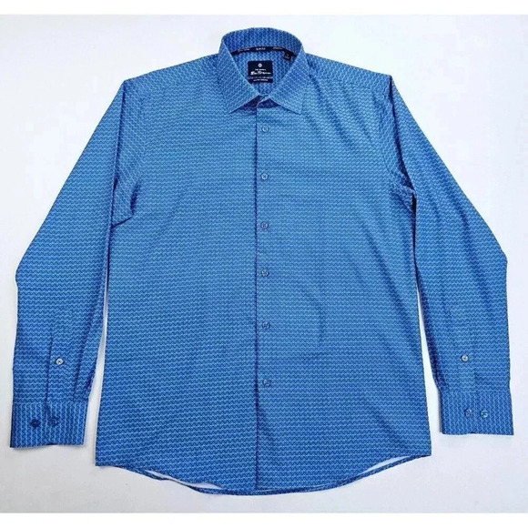 Ben Sherman Slim Fit Size Medium 15-15.5 32/33 Blue All Way Stretch Men's Shirt - Picture 1 of 11